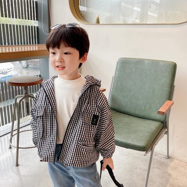 

Jackets Spring Children Coat Autumn Kids Plaid Hooded Jacket Boys Outerwear Coats Sportshirt Boy Windbreaker Baby Clothes Clothing, Blue;gray