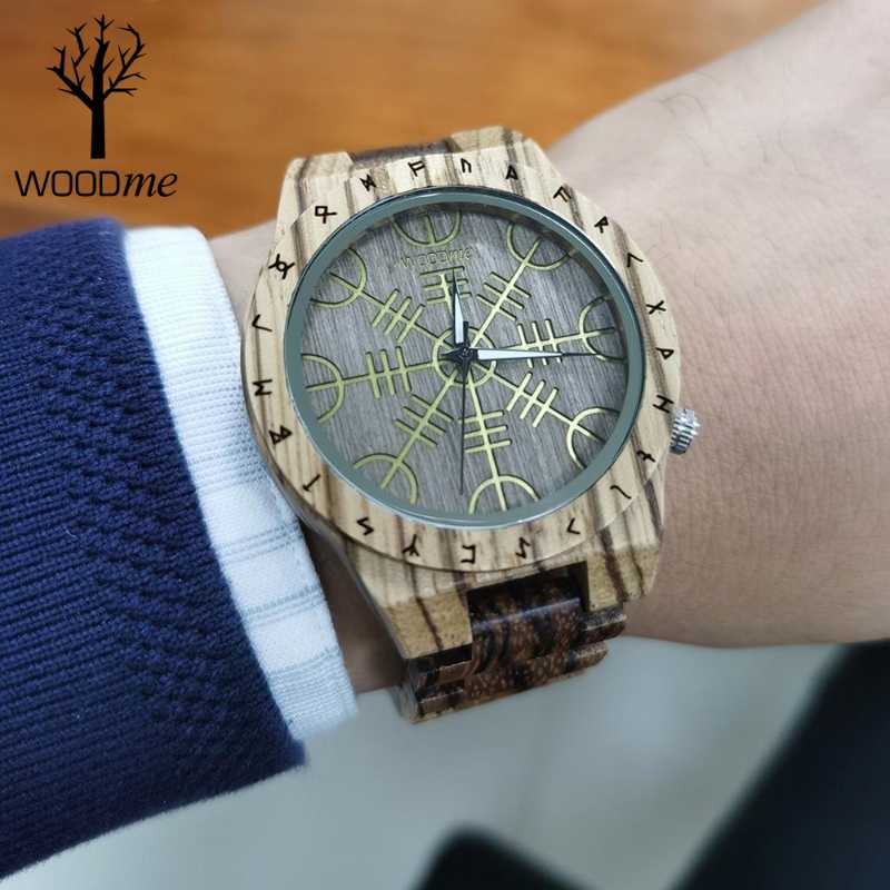 

Handmade Helm Of Awe Or Vegvisir Antique Watch Man Wooden Watches Runic Circle Men Quartz Wristwatch Reloj Hombre Wristwatches, T16-1 with paper box