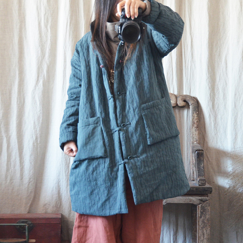 

Johnature Women Long Parkas Vintage Autumn Winter  Stand Collar Cotton Liner Loose Single Breasted Pockets Coats 210521, Red