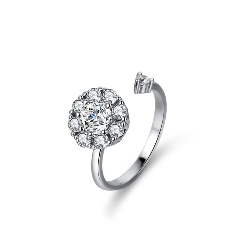 

S925 Large Zircon Resizable Finger Rings Accessories Couples Ring Fashion Jewelry Lovers Women Girl Gifts