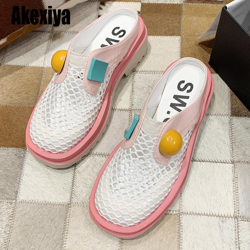 

Slippers Women Summer Casual Platform Shoes Closed Toe Breathable Mesh Flats BC593, Black