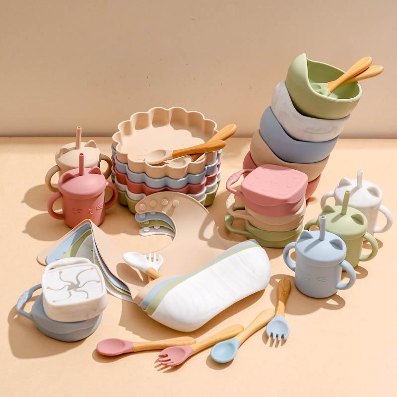 

Cups, Dishes & Utensils 7Pcs/Set Baby Feeding Set Silicone Tableware Food Grade Snack Cup Bowl Bib Plate Fork Spoon BPA Free