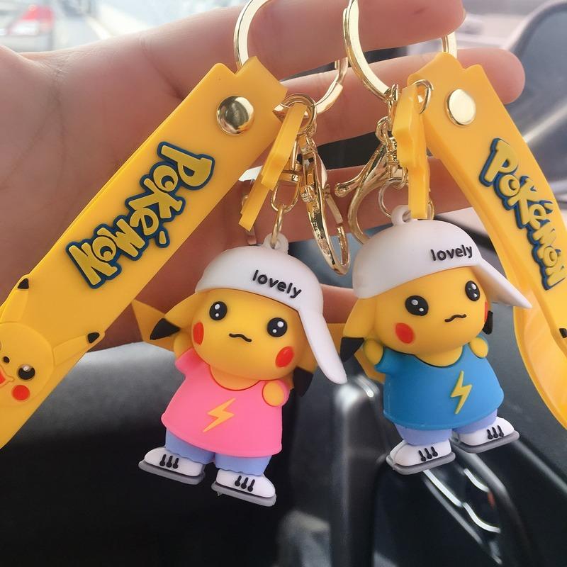 

Keychains Creative Baseball Cap Pikachau Model Key Chain Couple Lovely Bag Accessories KeyChain Ring Pendant Gift, Silver