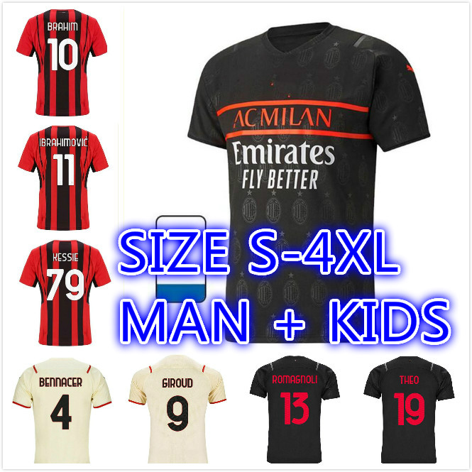 

Fans Player Version AC 21 22 Milan IBRAHIMOVIC soccer jerseys BRAHIM REBIC men kids 2021 2022 GIROUD BENNACER TONALI MAIGNAN THEO football s, Black;yellow