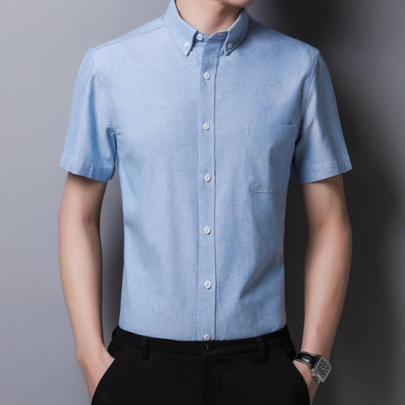 

Oxford-spun Short Sleeve Casual Shirt Japanese Style Men' Loose Plain Color Simple Square Collar Shirts, Black