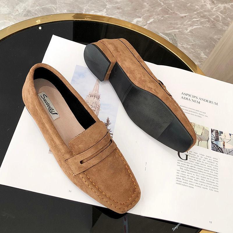 

Dress Shoes Loafers Women Korean Autumn 2021 Fashion Low Heel Retro Suede Fabric Ladies For, Black