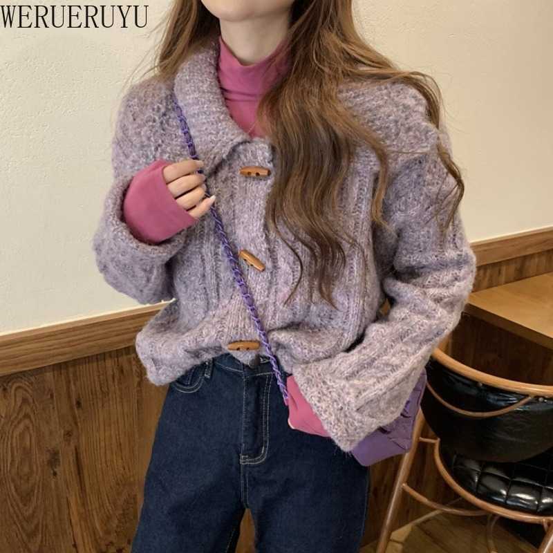 

WERUERUYU Women Cardigan Knitted Sweater Autumn Winter Long Sleeve Cardigans Casual Streetwear Fashion 210608, Photo color