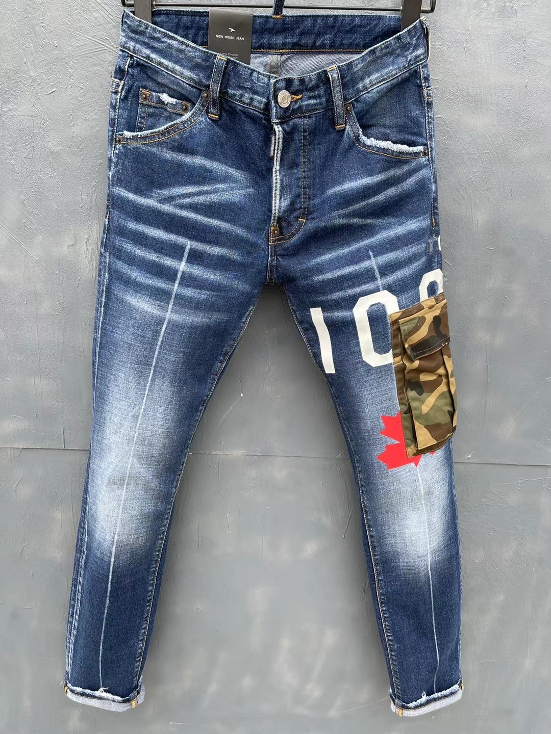 

2021 Italian European and American fashion men's casual jeans, high-grade washing, pure hand grinding, quality optimization LA022-1, Blue