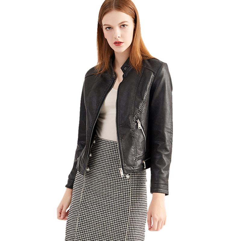 

Women' Leather & Faux PU Slim Jackets Women Autumn Casual Stand Collar Zipper Pocket Plush Soft Outwear Biker Black Coat, Red