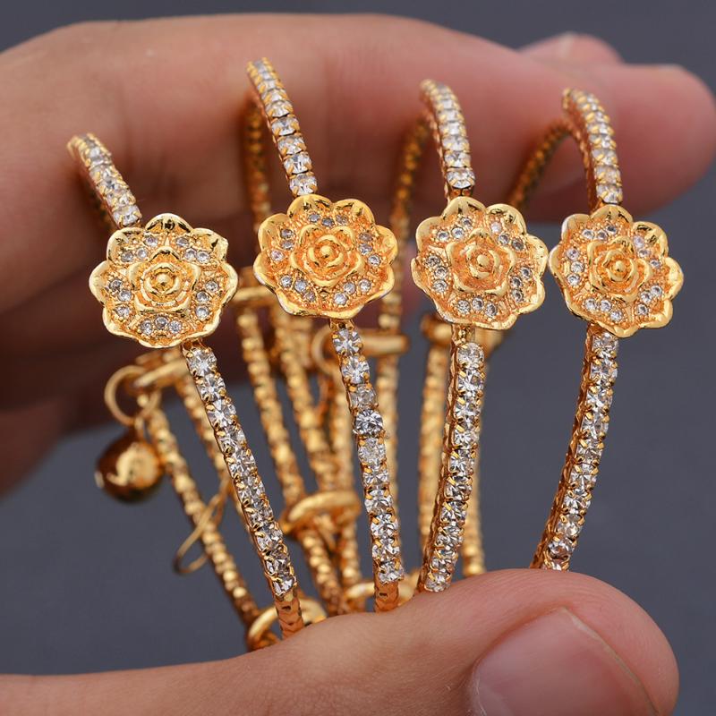 

Bangle 4pcs/Set 24k Dubai Gold Color African Baby Bangles For Boy Girl Child Kinds Not Can Open Bracelet&Bangles Jewelry Free Size