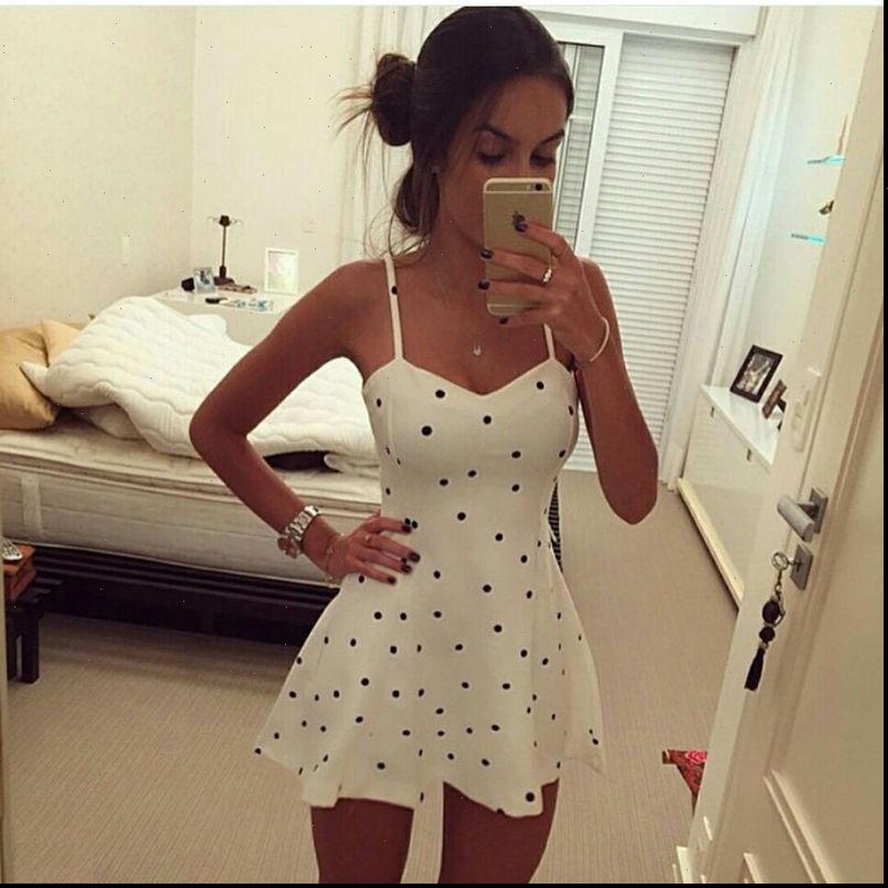 

High Quality Womens Dress Women V neck Polka Dot Summer Bodycon White Waist Party Evening Short Mini Pleated, Black;gray