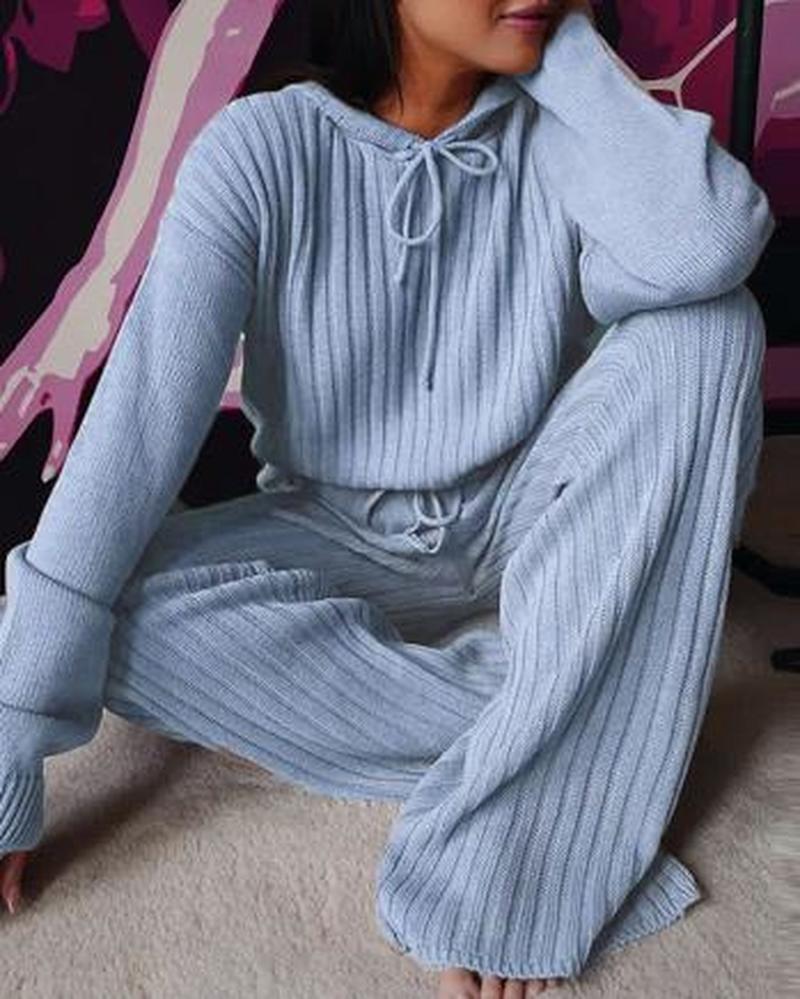 

Women' Jumpsuits & Rompers Knitted One-piece Banknote Long-sleeved Hooded Top High Waist Wide-leg Pants Suit 2021 Ladies Autumn And Winter, Black