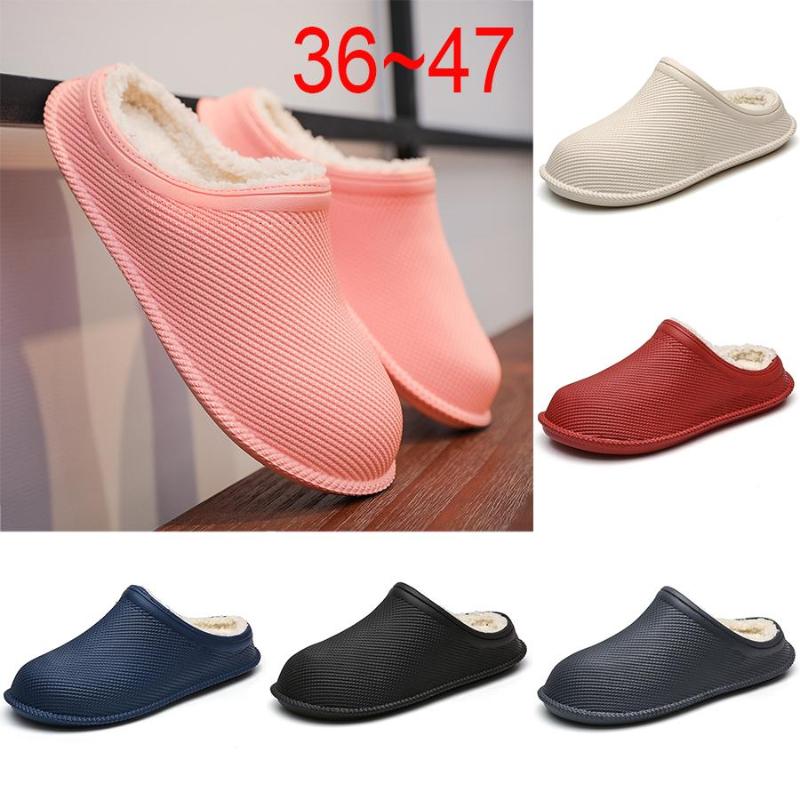 

Unisex Winter Cotton Home Slippers Women Cartoon With Fur Keep Warm Soft Shoes Indoor Waterproof, Black