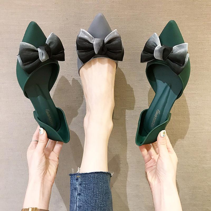 

Pointed Toe Sandals Women Summer Thick Heel Jelly Shoes With Bow 2021 Female Plastic Casual Femele Pumps, Black