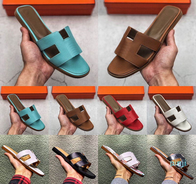 

With box Preferential 2021 Oran Oasis Slippers leather sneaker Summer Sandals Stripes blooms Slide Pool flip flops Womens For Women Scuffs, Black