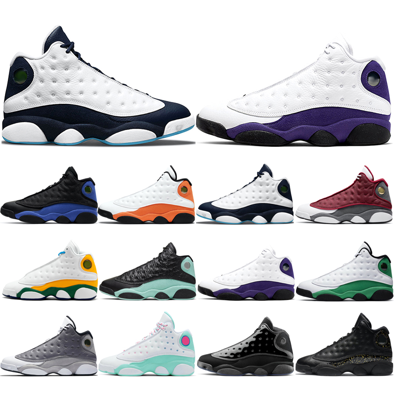 

Wholesale man basketball shoes 13s fashion Atmosphere Grey Aurora Green Cap and Gown Gold Glitter Hyper Royal Island Lakers Lucky Obsidian Playground Red Flint us 12