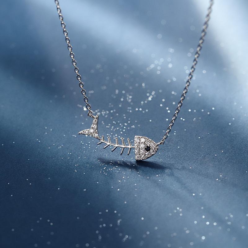 

Pendant Necklaces Korean 925 Sterling Silver Fish Charms Chains Necklace Woman Designer Animal Choker Fashion Jewelry Girl Gift