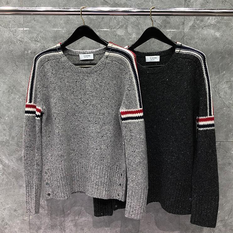 

tees Fashion TB Brand Sweaters Men Women Slim Fit O-Neck Pullover Clothing Striped Wool Thick Spring Winter Casual Coat, Gray