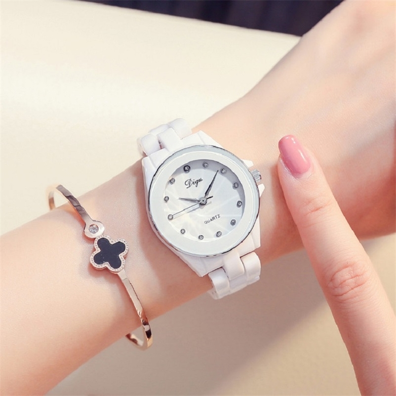 

Relojes mujer Women White ceramic Wristwatch Bracelet Quartz watch Woman Ladies Watches Clock Female Fashion 210616, White two