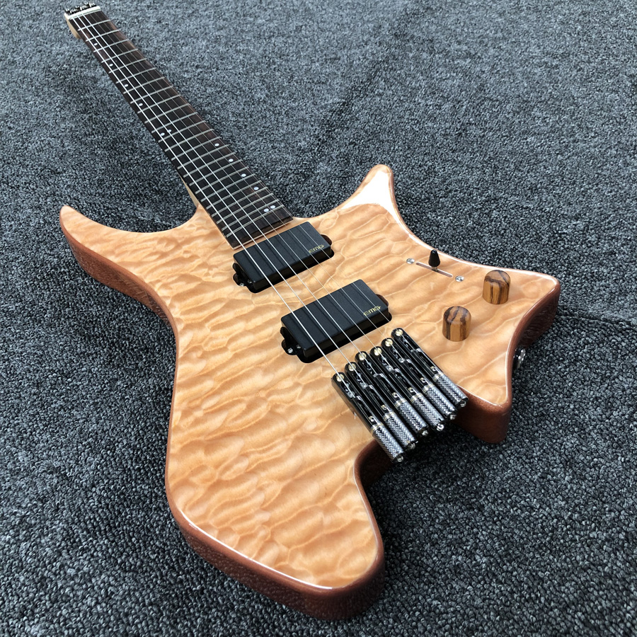 

Stranderberg Type Standard Boden 6 Headless Electric Guitar Mahogany Body With 5A Quilted Maple Top EMG Pickups Multiscale Bridge Fanned Fre