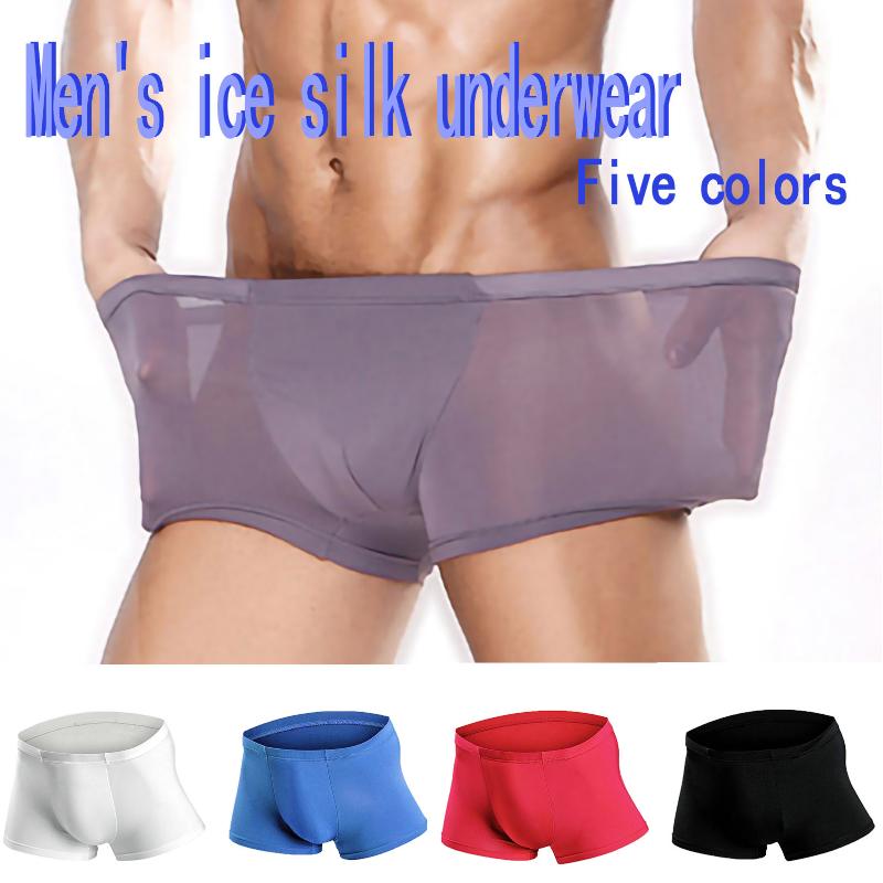 

Underpants Oversized Men's Ice Silk Briefs Sexy Stretch Breathable Underwear Male Comfortable Soft Trunks Large Size Panties, Black;white