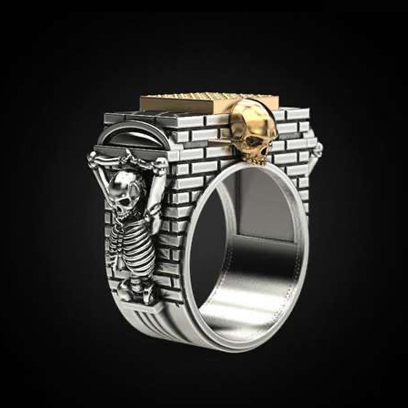 

Earrings & Necklace Vintage Gothic Gold Silver Color Skull Mens Ring Square Zircon Crystal Skeleton Great Wall Biker Rings For Women Punk Je