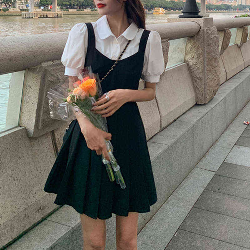 

Vintage One Piece Dress Korean Short Sleeve Elegant Y2k Mini Dresses Women Casual Gothic Black Dress Summer 2021 Kawaii Lolita G1223