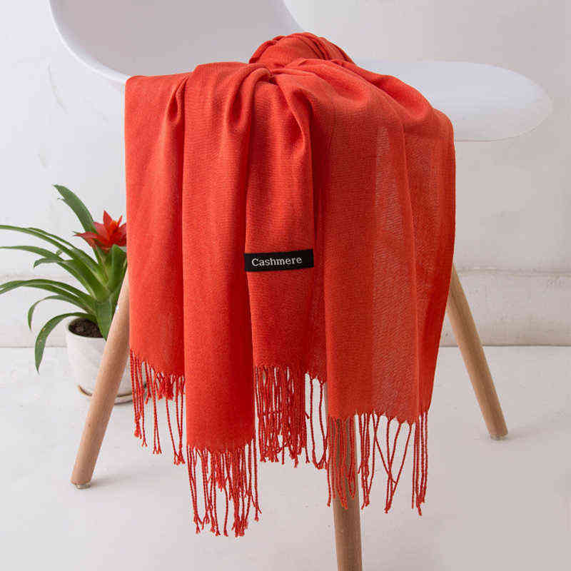 

2021 winter scarves for women shawls warm wraps lady pashmina pure blanket cashmere scarf neck headband hijabs stoles foulard Y1108