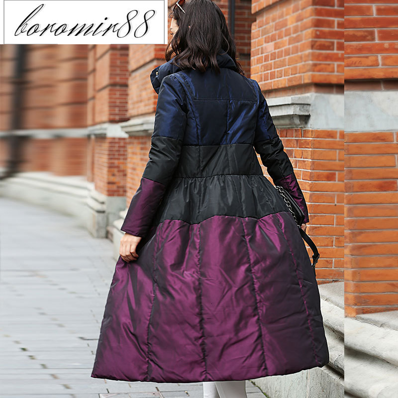 

Winter fashion thickened gradient white duck down lace up waist large over knee long jacket for women, Purple