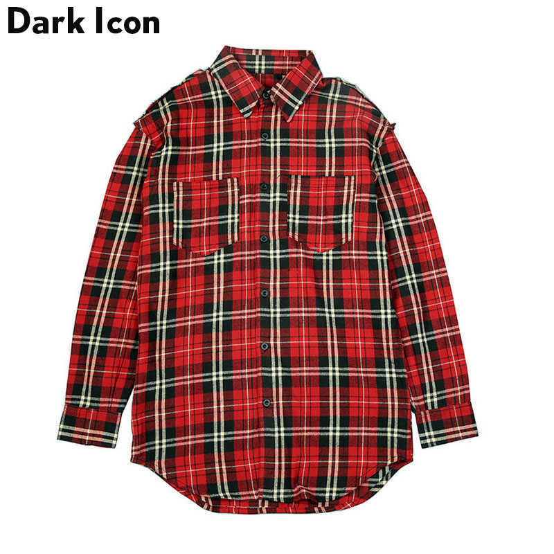

Streetwear Ripped Red Plaid Shirt Men Long Sleeve Winter Turn-down Collar Hip Hop Shirts for Men US size M--XL 210603, Beige