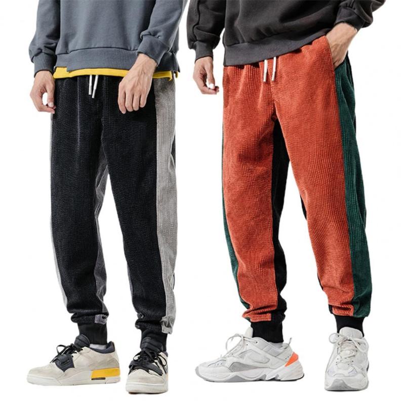 

Men's Jeans 2022 Men Sweatpants Elastic Waist Harem Pant Contrast Color Patchwork Autumn Winter Thicken Warm For Daily Wear, Blue