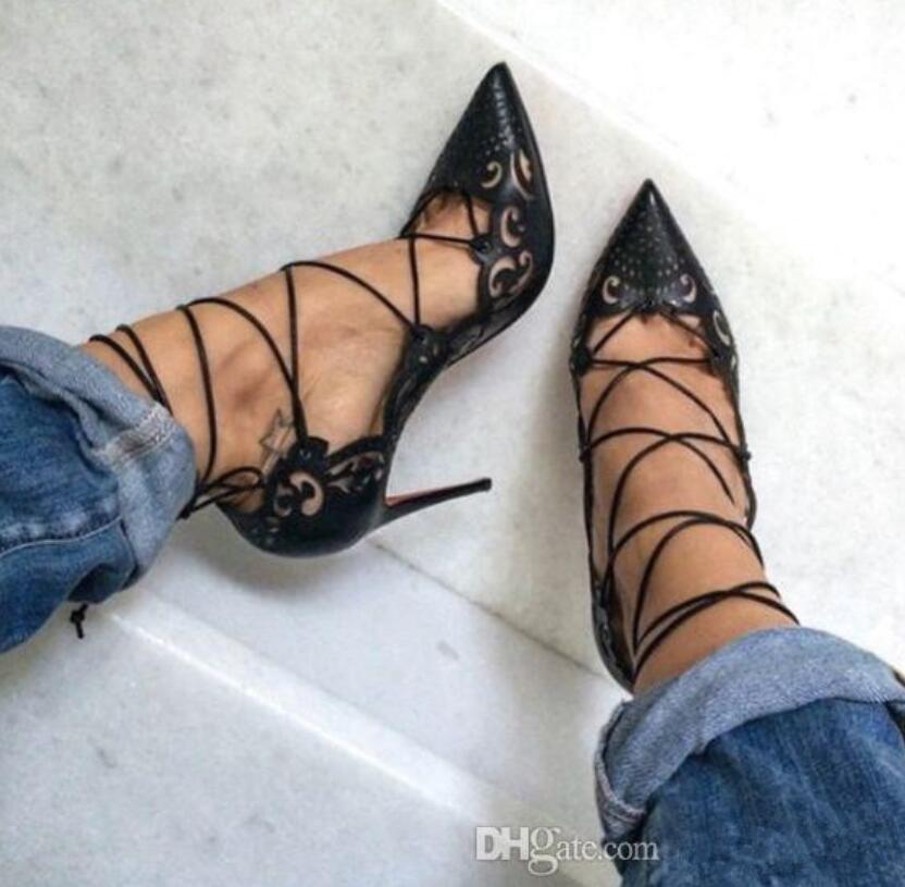 

(original LOGO)Impera Rihanna Red Bottom Shoes High Heels Sexy Pointed Toe Pigalle Cut Out Ankle Strap Pumps Lace Up Cut-Outs Women Sandals, White