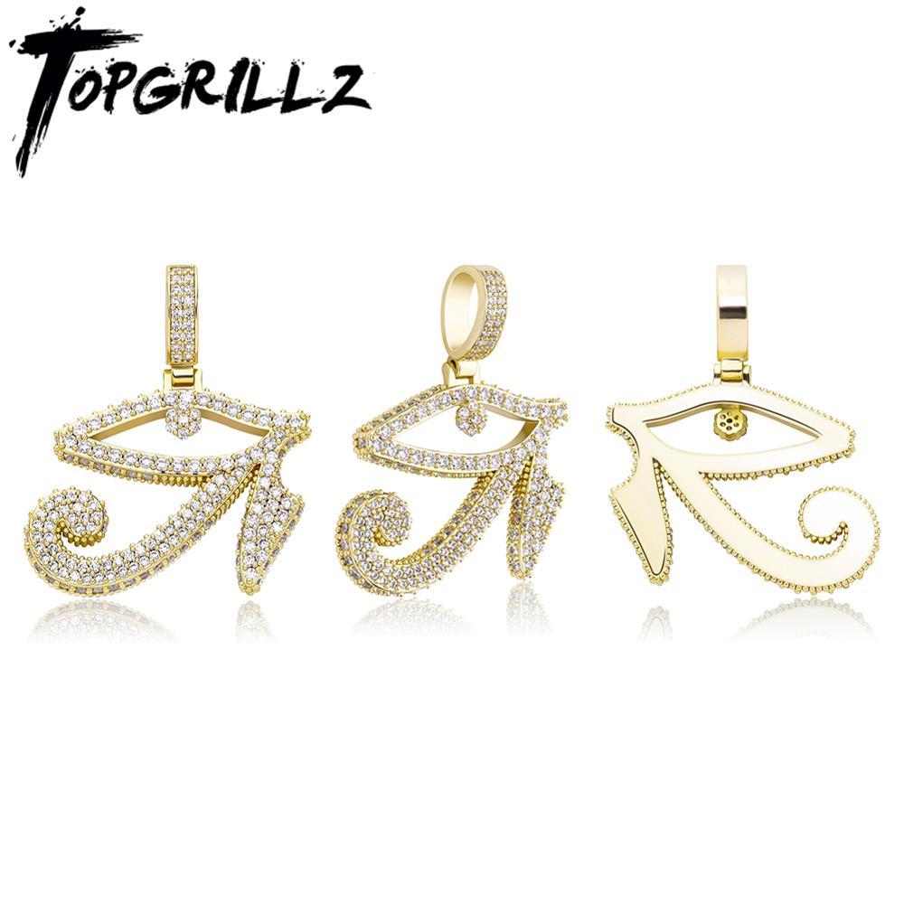 

TOPGRILLZ Eye of Horus Pendant Necklace With Tennis Chain Gold Color Iced Out Cubic Zirconia Hip Hop Rock Fashion Jewelry Gift X0509