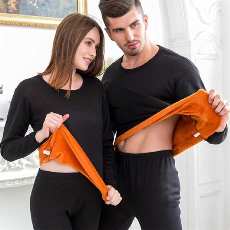 

Thermal Underwear men Winter Women Long Johns sets fleece keep warm in cold weather size  to 4XL 211110, Men black