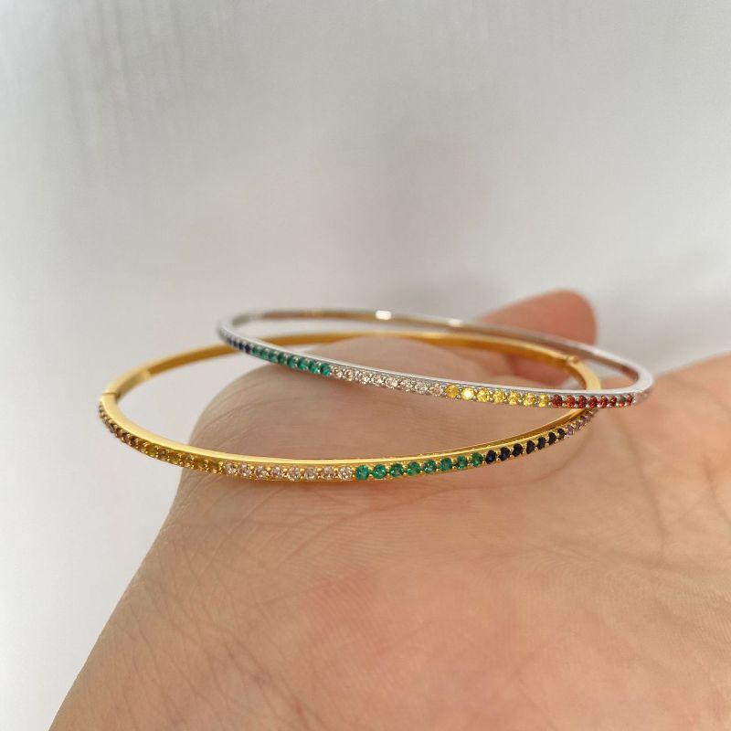 

Gold Cuff Bangles Bracelets For Women Wedding Bridal High Carbon Diamond Bangle Fine Jewelry 52x62mm Silver Color Bracelet