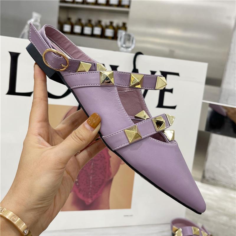 

Summer Women Flats Sandals Rivets Fetish Stripper Peach Strap Sandles Office Outdoor Sexy Design Nude Shoes, Black