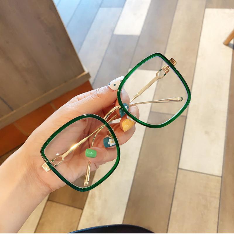 

Sunglasses Oversized Alloy Square Clear Glasses For Women Vintage Green Orange Big Eyeglasses Female Transparent Elegant Shades Black Gray