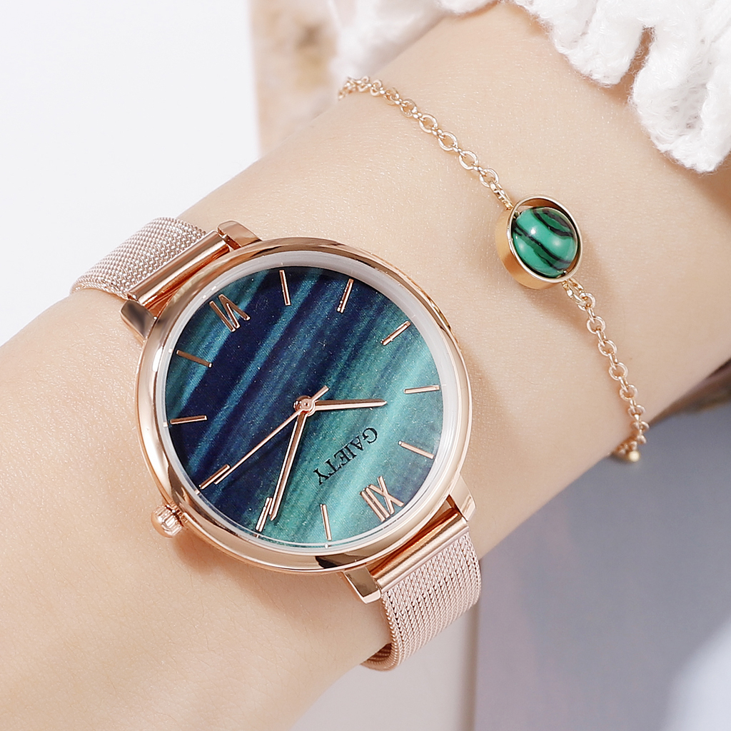 

Gaiety Luxury 2 PCS Set Watch Women Rose Gold Water Drill Bracelet Watch Jewelry Ladies Female Hour Casual Quartz Wristwatches, Khaki
