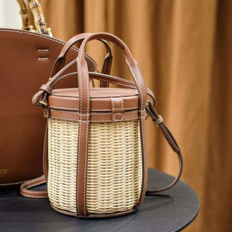 

Bag Genuine Leather Bag for Women Rattan Large-capacity Woven Beach, Genuine leather logo
