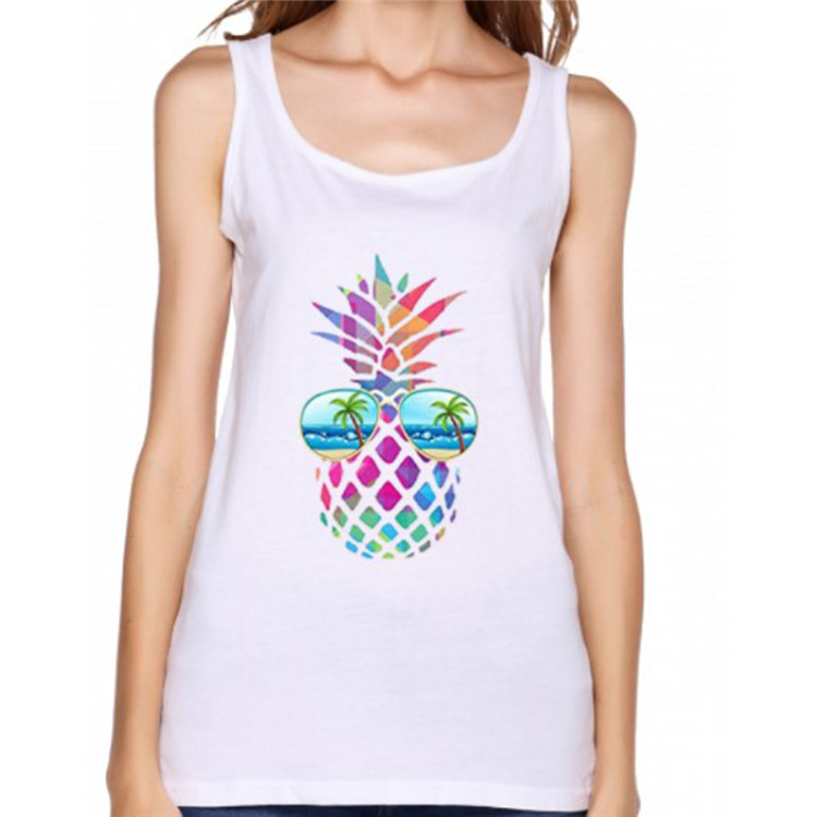 

Vintage Colorful Pineapple Sunglasses Beach Tank Tops for Women Funny Graphic Vest Casual Summer Sleeveless Tee Outdoor T-Shirts Shirts FS9213, Dark grey-white pineapple