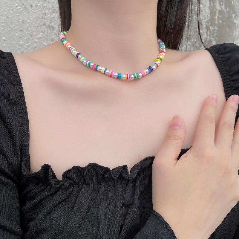

Chokers Lacteo Bohemian Rainbow Colorful Heishi Clay Beads Chain Necklace For Women Fashion Boho Pearl Acrylic Choker Necklaces Jewelry