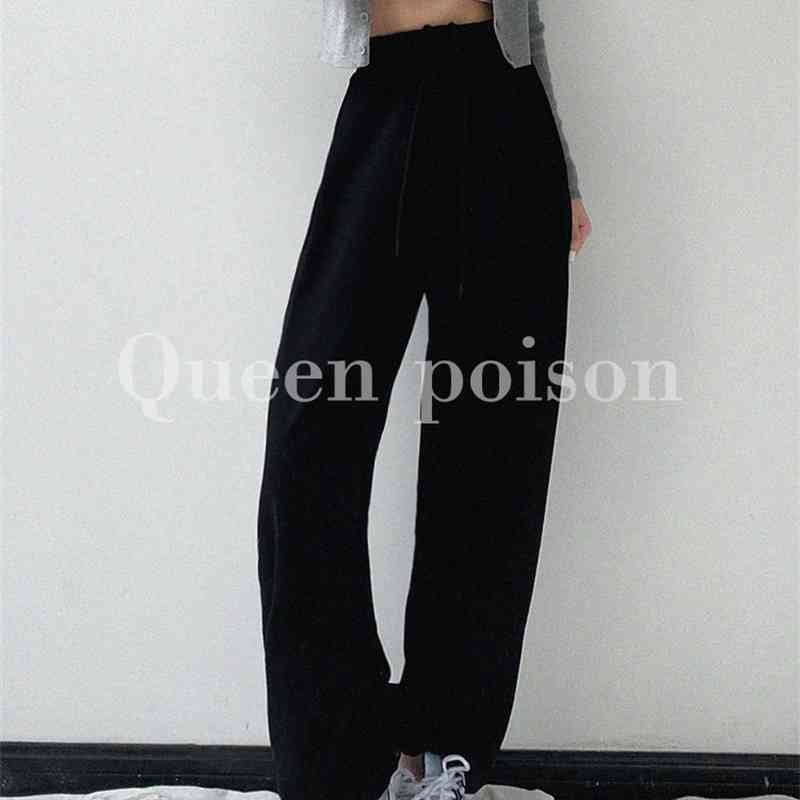 

Spring and autumn slacks women's straight drawstring Leggings grey slim high waist casual pants, Black
