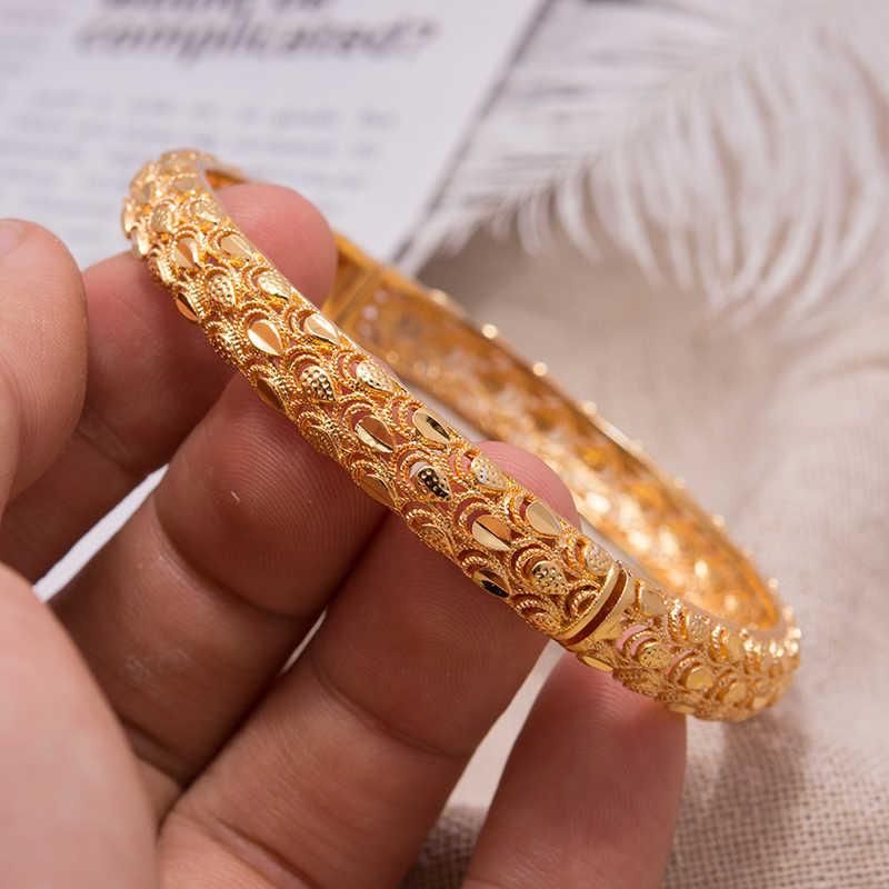 

1pcs Dubai Jewelry Phoenix Flower Couple Bracelet Copper Gold Color Bride Wedding Bracelets & Bangles for Men Women Jewelry Q0719