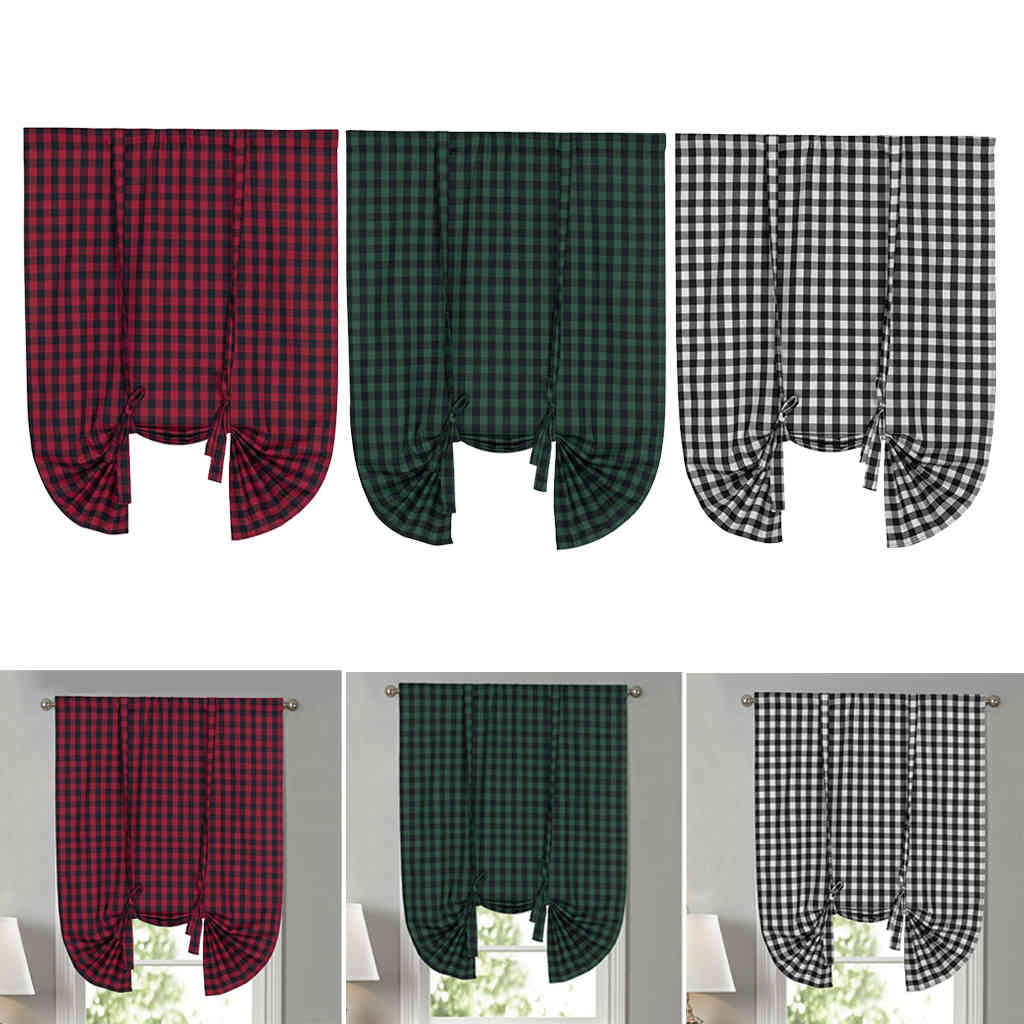 

Tie Up Shade Buffalo Plaid Gingham Fit Farmhouse Window Curtain 42x63' Red L0320