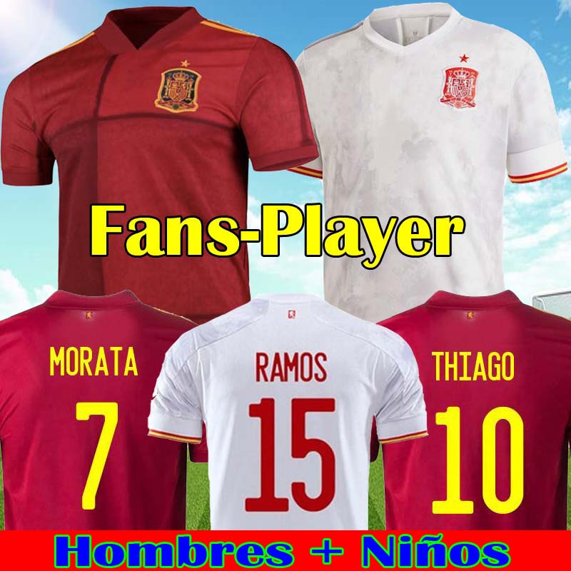 

Player version 2021 RAMOS Spain home Away Soccer Jersey 20 21 FERRAN ASENSIO MORATA ISCO INIESTA SAUL XAVI PIQUE Football shirt top man + kids kit set uniforms, Player shirt