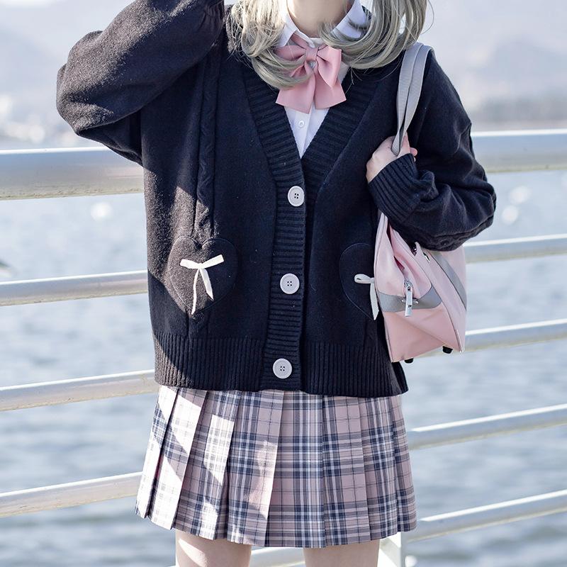 Clothing Sets School Uniform Cardigan Japanese Anime Costume South Korea Sweet Girls Knitting Sweater Coat Autumn Winter-image-736125093