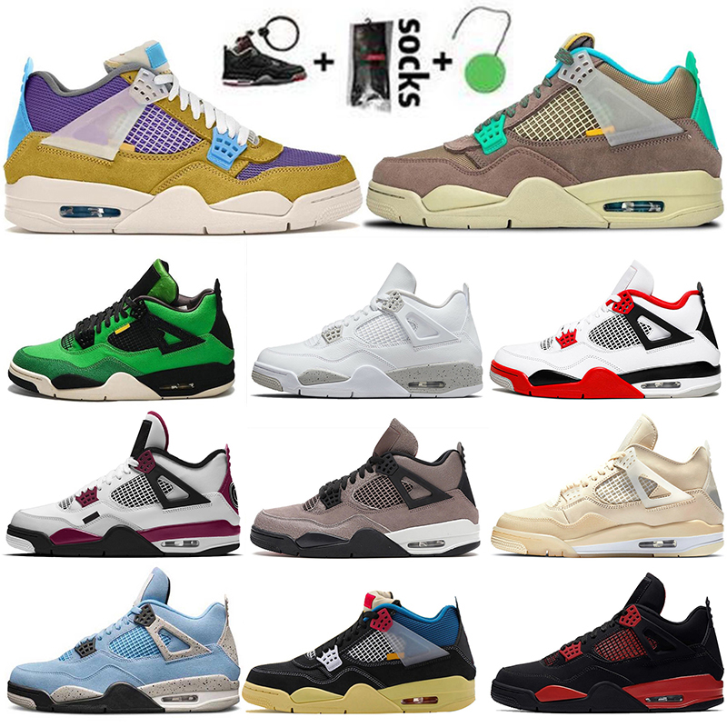 

2022 Desert Moss Mens Womens Basketball Shoes With Socks Jumpman 4 4s Taupe Haze Trainers University Blue White Oreo Sail Sneakers Size 36-47, A14 40-47