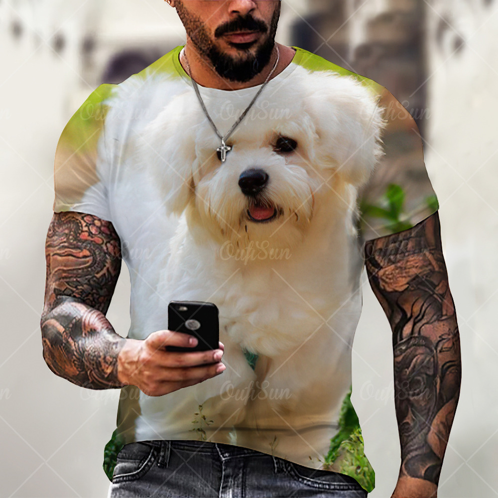 

fashion new summer t-shirt animal pet dog print street trend short sve t-shirt 3vu, White;black