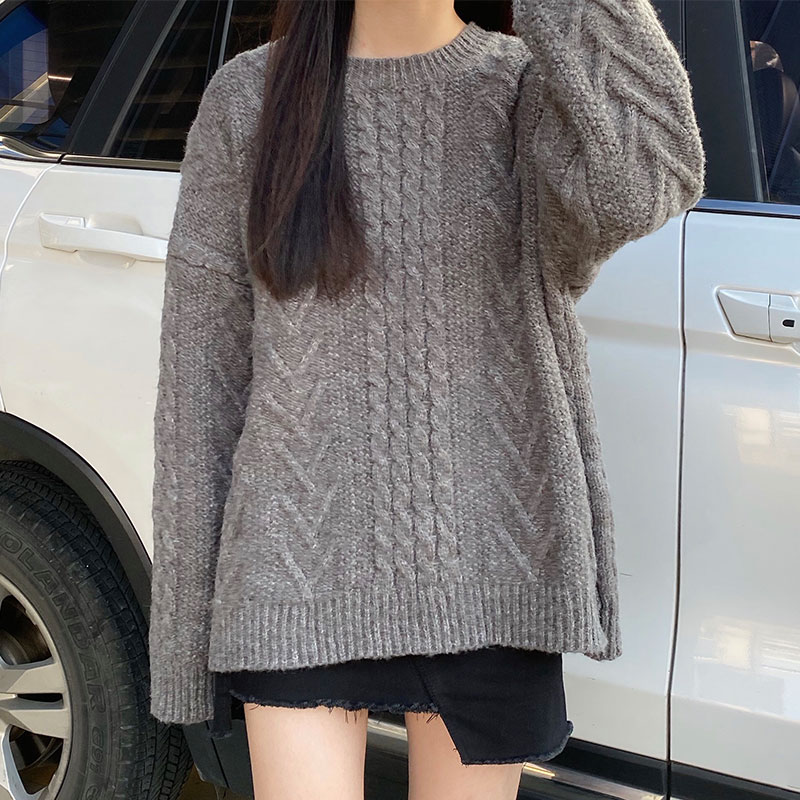 

3colors Women knitted Sweater Autumn and winter female solid color twist thick vintage Sweaters and pullovers womens (X1695), White;black