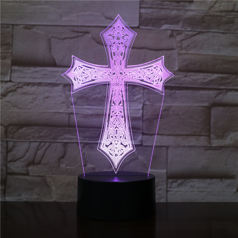 

Image of Cross Night Light LED Bedside 3D Lamp Pray Lighting Nightlight Acrylic Christians Gathering Room Decoration APP Control